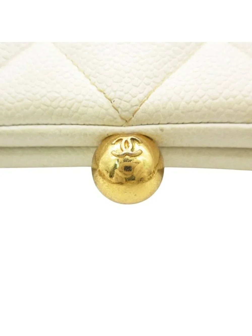 Chanel Shoulder Bag Vintage Caviar Leather Quilted Chain White